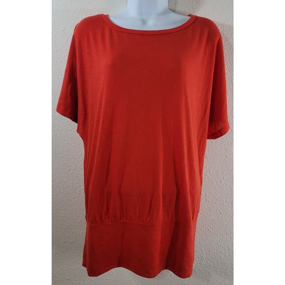 Cato Tops - Cato Red Slub Knit Round Neck Short Dolman Sleeve Top Large Lightweight Soft